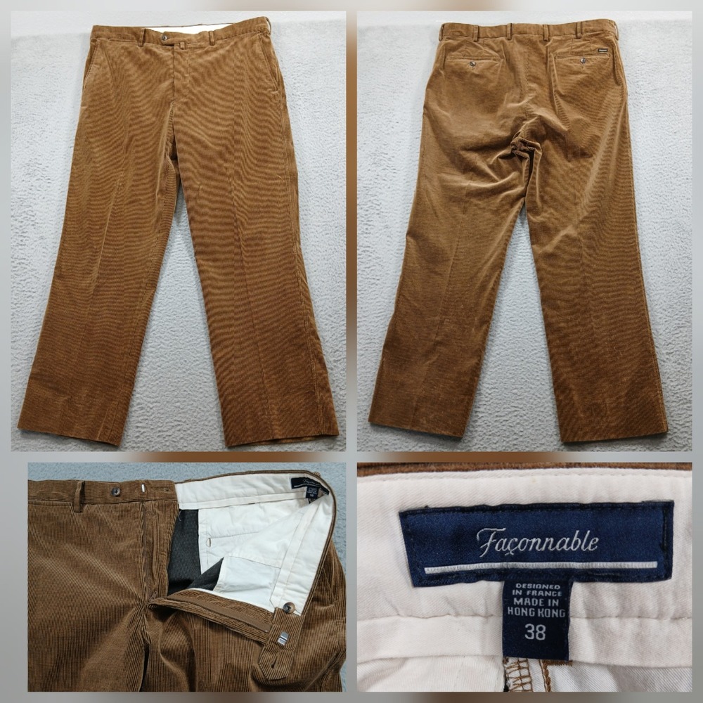 Façonnable Corduroy Pants Mens 38 Brown Straight Leg Vintage Made in‎ Hong Kong